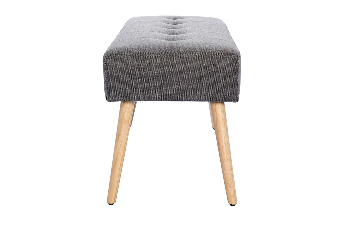 Banc scandinave capitonn en tissu effet velours textur gris fonc et bois clair L96 cm GUESTA