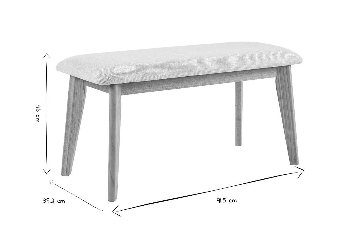 Banc scandinave en tissu effet velours textur� beige et bois clair L92 cm ELION