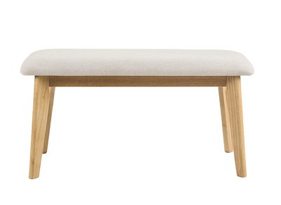 Banc scandinave en tissu effet velours textur&eacute; beige et bois clair L92 cm ELION