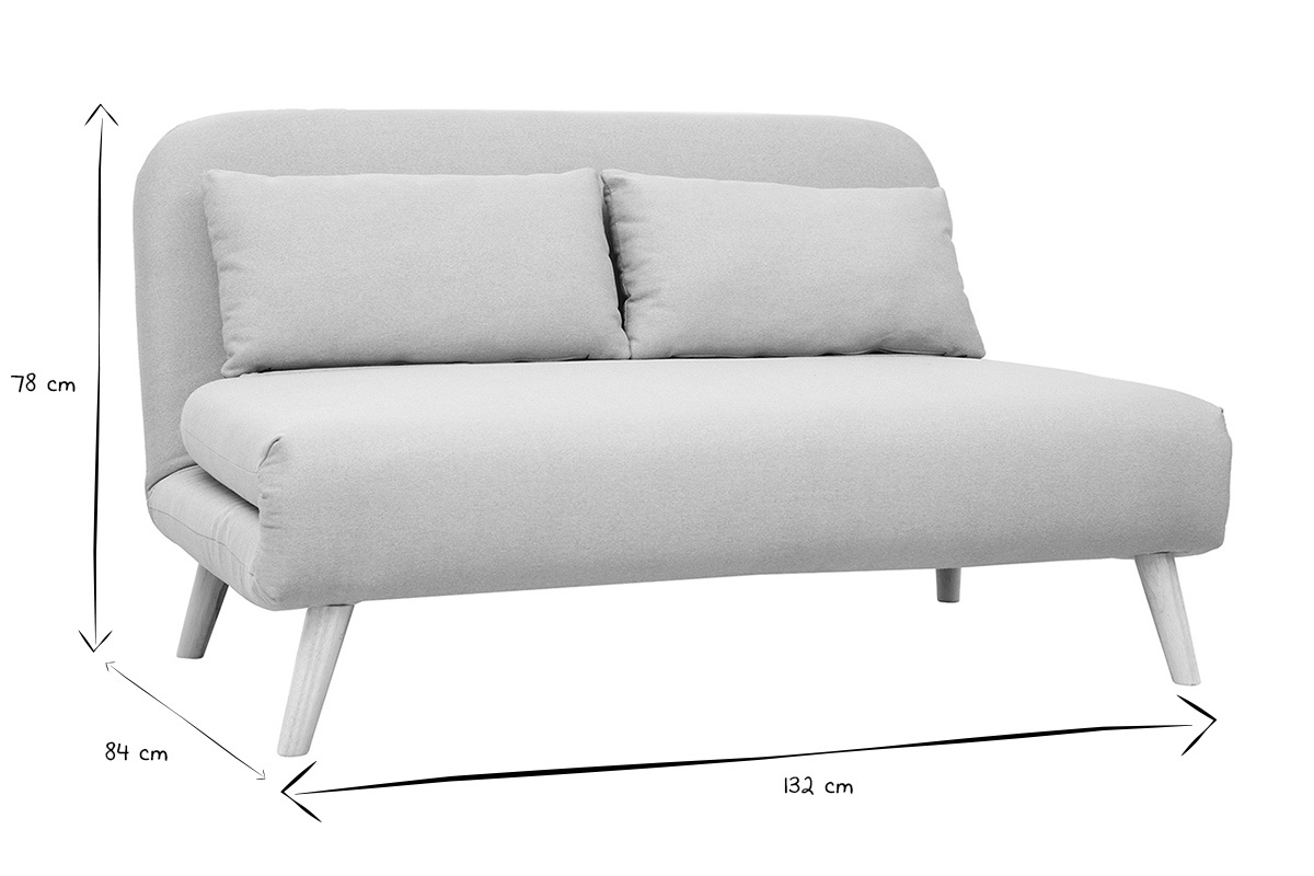Banquette convertible 2 places en tissu gris clair et bois clair AMIKO