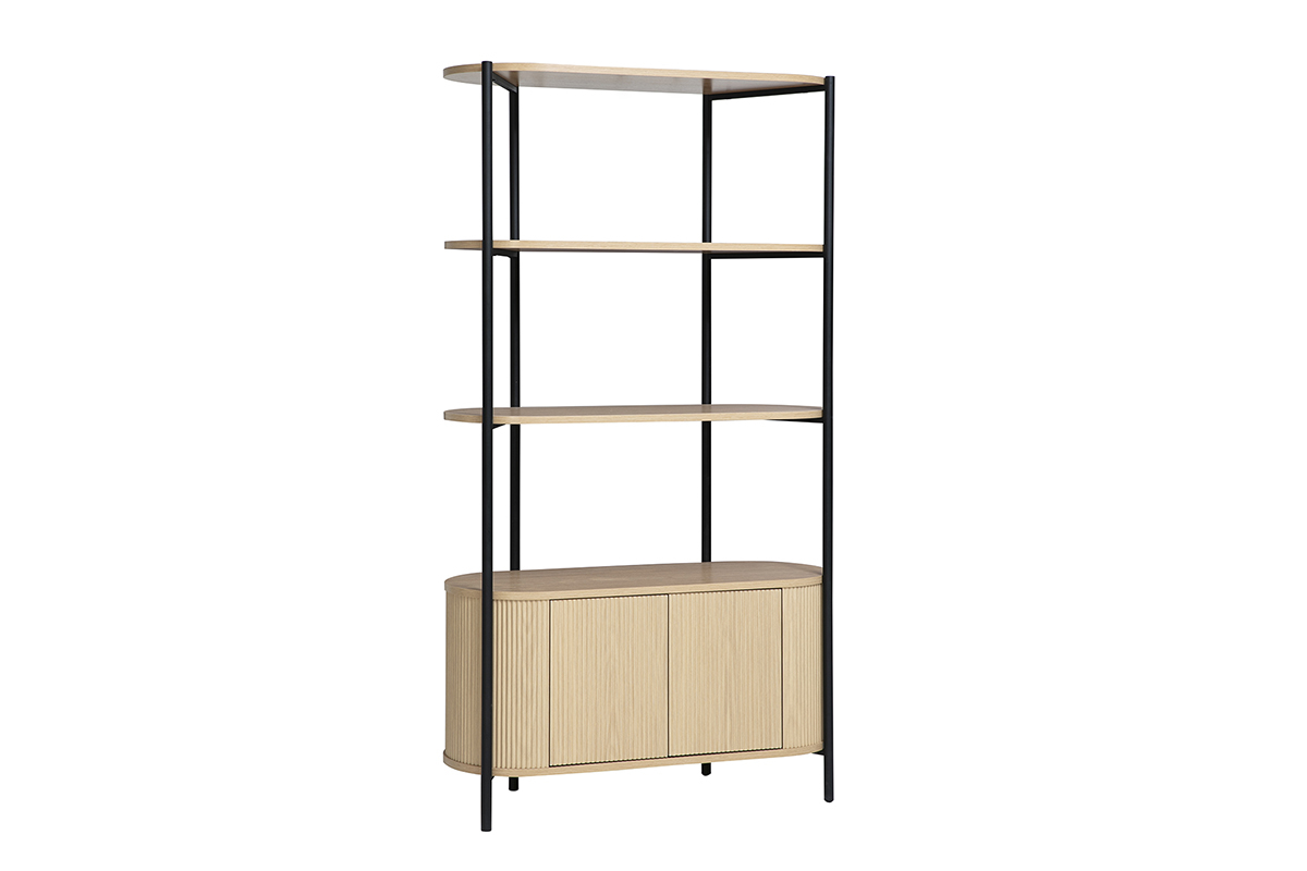 Biblioth�que avec rangements finition bois clair ch�ne et m�tal L100 cm ZORA