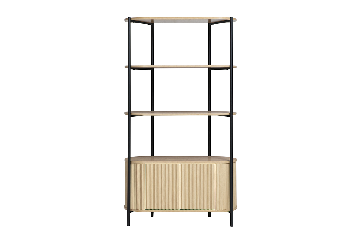 Biblioth�que avec rangements finition bois clair ch�ne et m�tal L100 cm ZORA