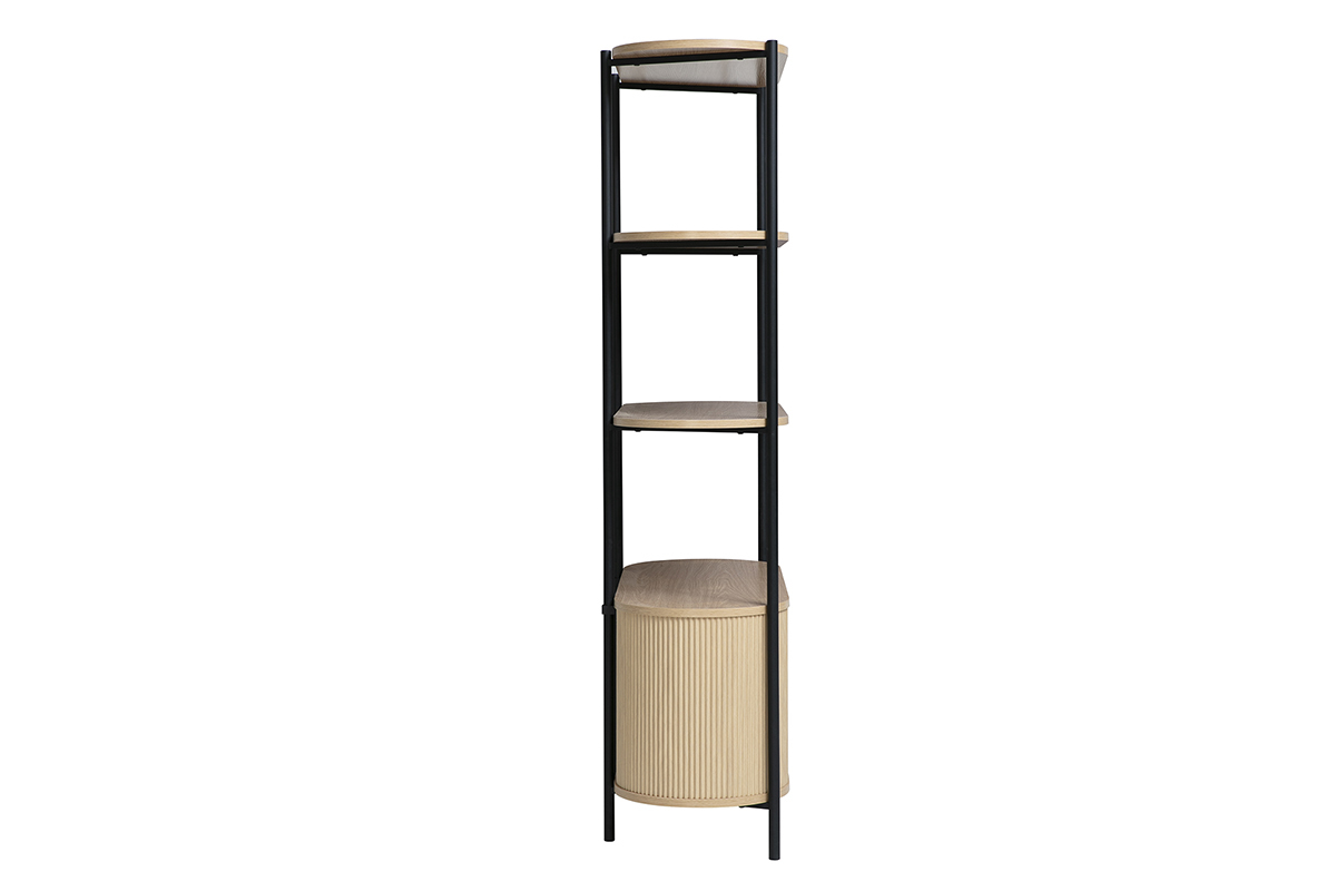 Biblioth�que avec rangements finition bois clair ch�ne et m�tal L100 cm ZORA