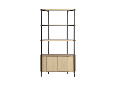 Biblioth&egrave;que avec rangements finition bois clair ch&ecirc;ne et m&eacute;tal L100 cm ZORA