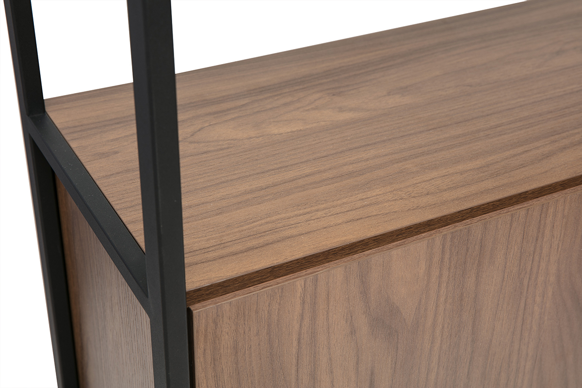 Bibliothque avec rangements finition bois fonc noyer et mtal noir L80 cm MAXENCE
