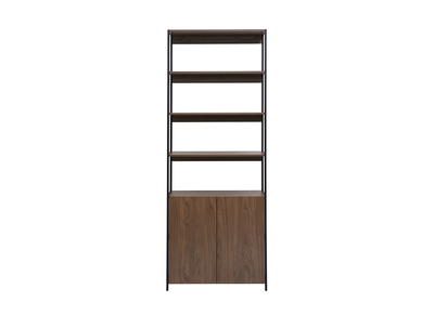 Biblioth&egrave;que avec rangements finition bois fonc&eacute; noyer et m&eacute;tal noir L80 cm MAXENCE