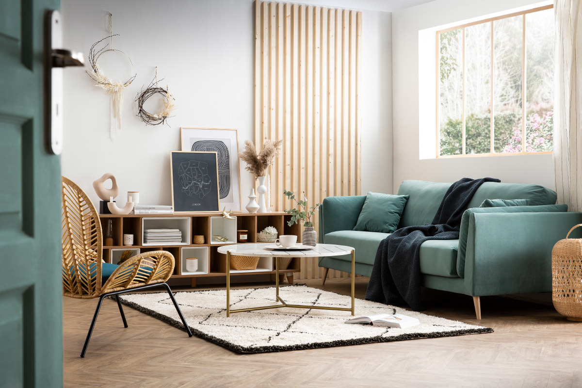 Biblioth�que basse modulable blanc et ch�ne JAZZ