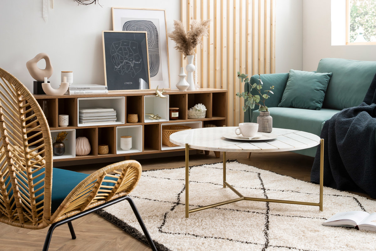 Biblioth�que basse modulable blanc et ch�ne JAZZ