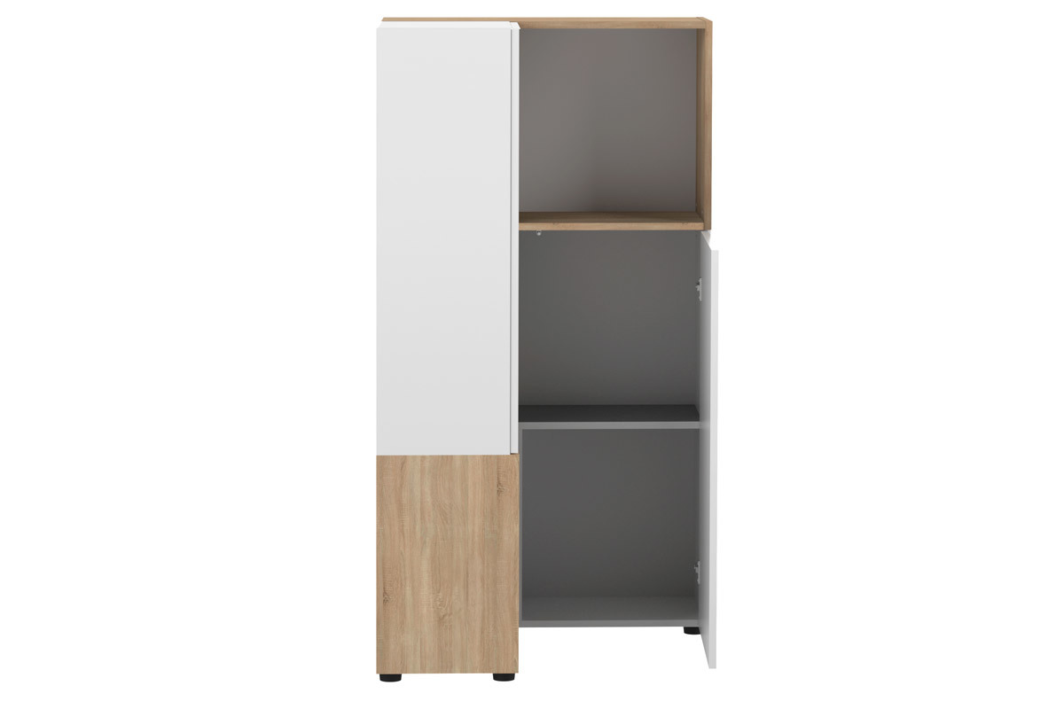 Biblioth�que d'angle design bois et blanc 4 niches QUADRA