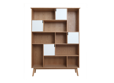 Biblioth&egrave;que design avec portes blanc et ch&ecirc;ne INGRID