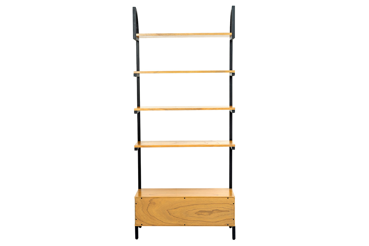 Bibliothque design bois et mtal noir MARLEE