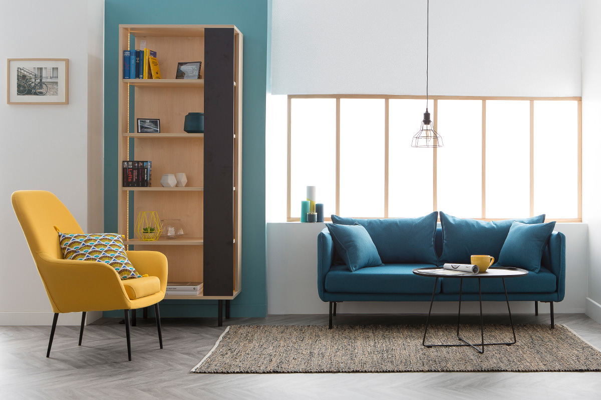 Biblioth�que design bois et noir avec �clairage DOMINI