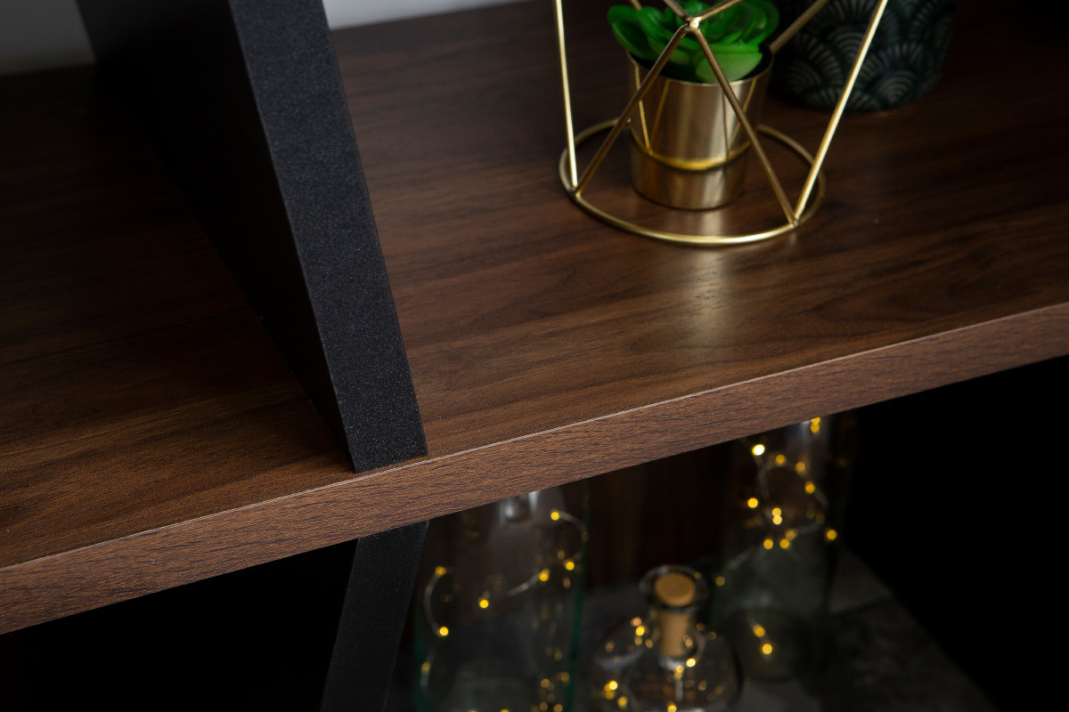 Biblioth�que design bois fonc� et noir SAGAN