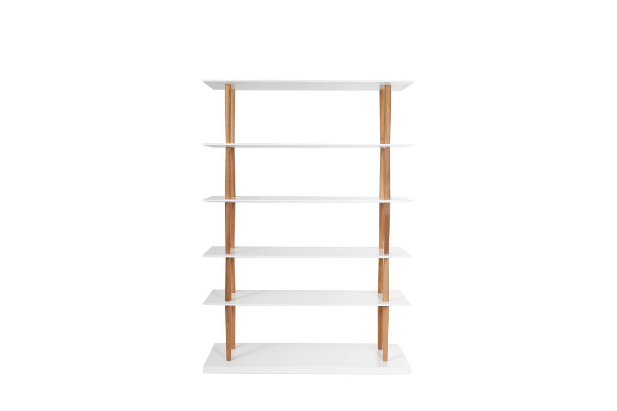Biblioth�que design bois naturel et blanc 5 �tag�res GILDA