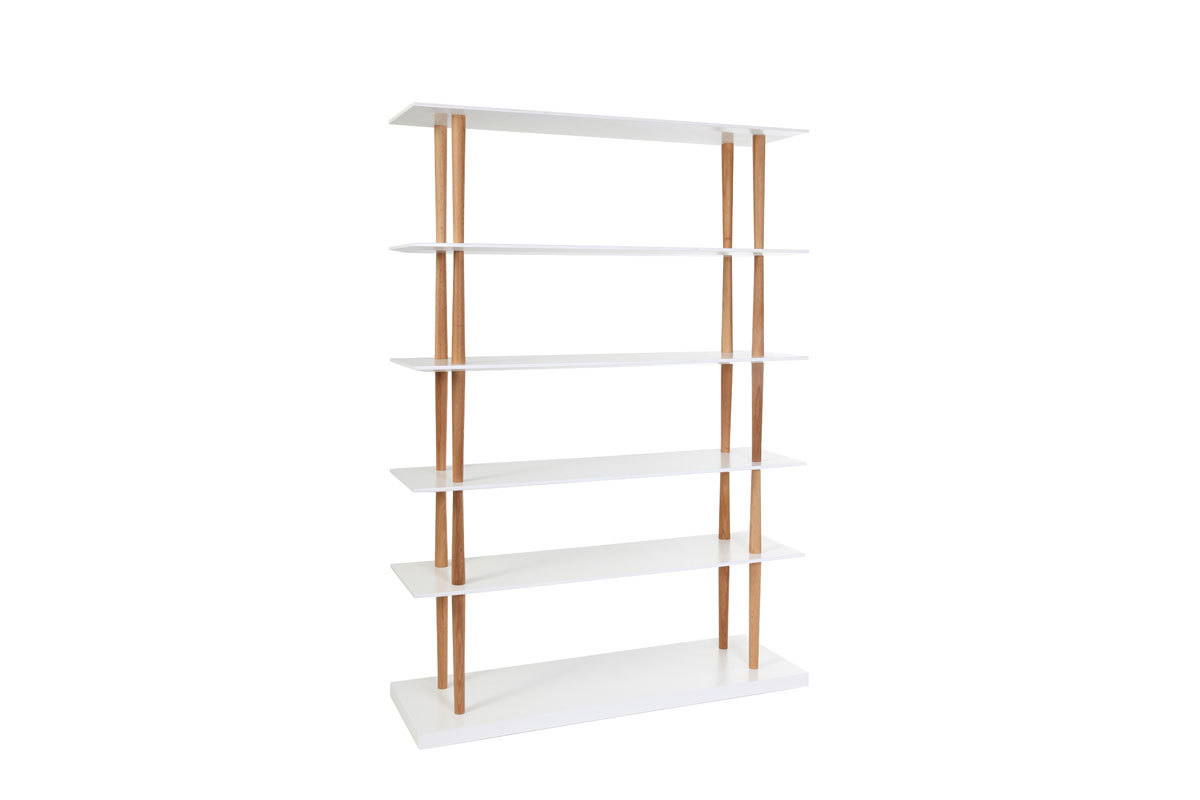 Biblioth�que design bois naturel et blanc 5 �tag�res GILDA