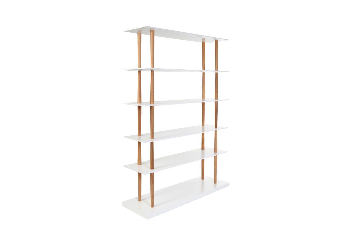 Biblioth�que design bois naturel et blanc 5 �tag�res GILDA