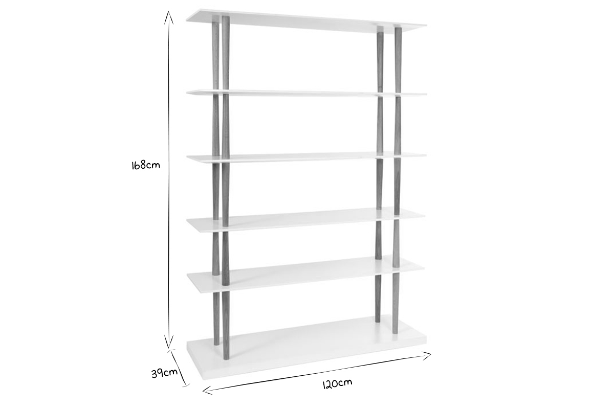 Biblioth�que design bois naturel et blanc 5 �tag�res GILDA