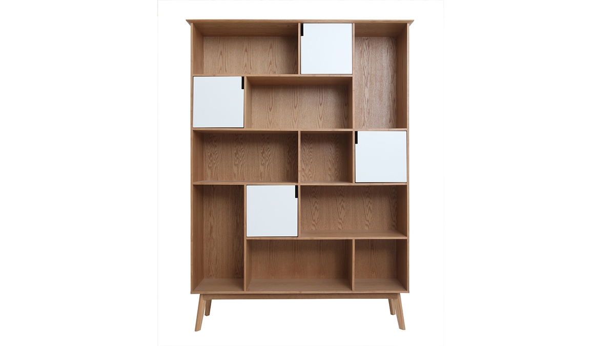 Bibliothque design finition bois chne et blanc L150 cm INGRID