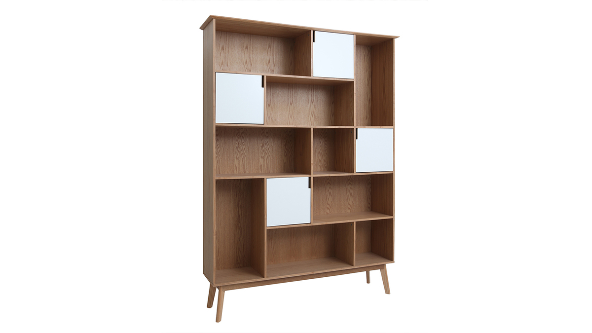 Bibliothque design finition bois chne et blanc L150 cm INGRID