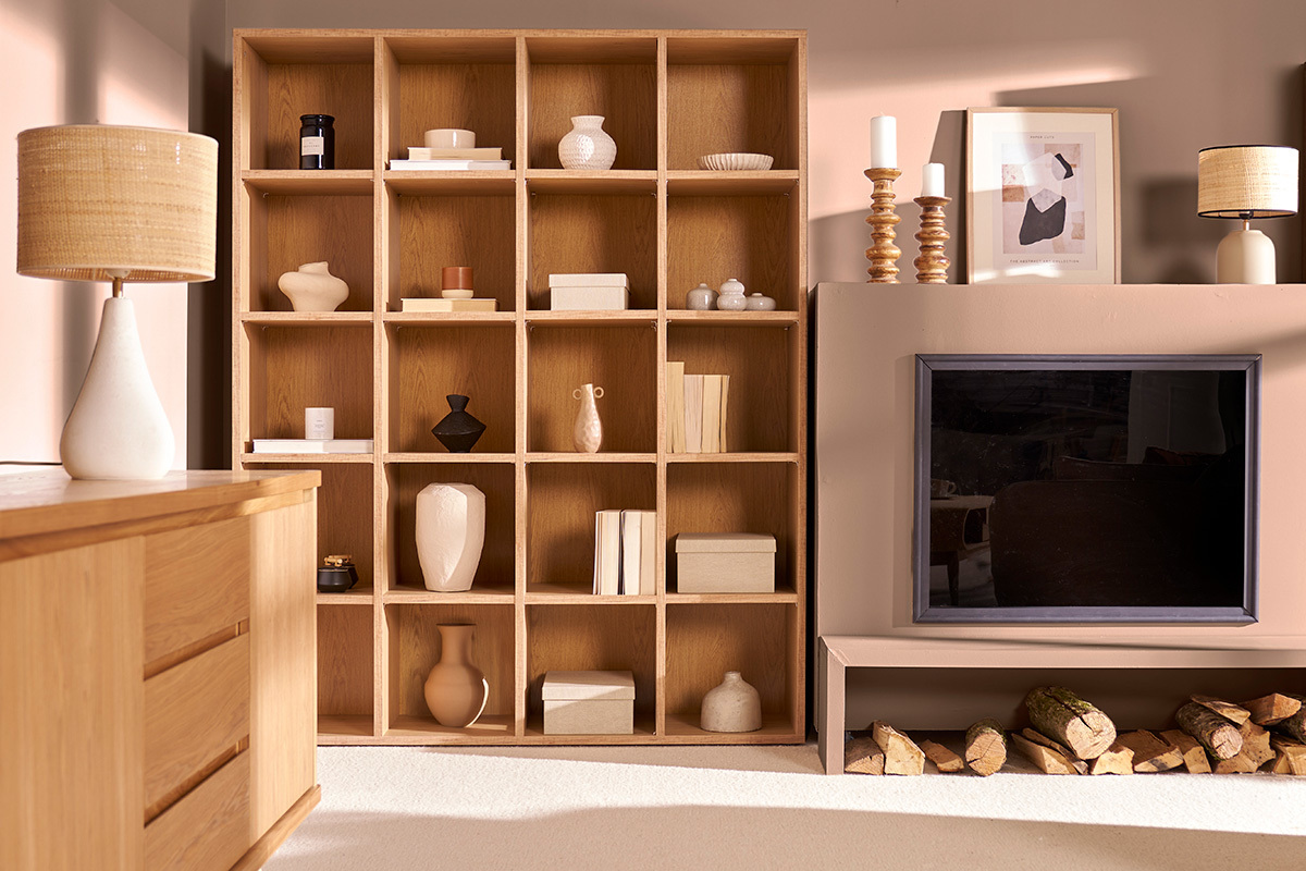 Bibliothque design finition bois clair chne L149 cm RYTHM