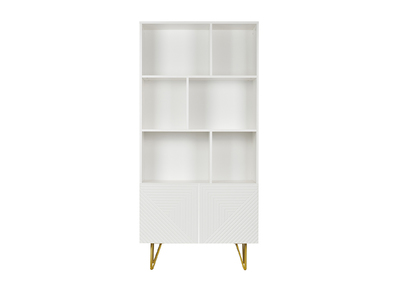 Bibliothèque design gravée blanc mat et métal doré 2 portes L86 cm OZEN