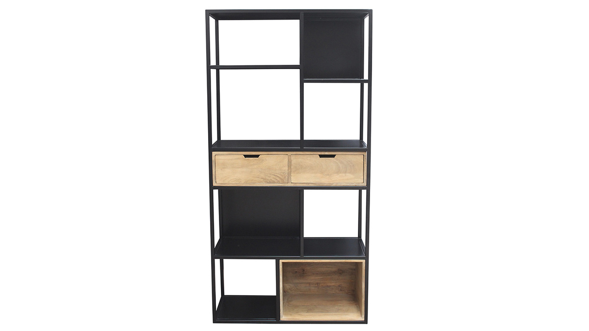 Bibliothque en mtal noir et bois manguier massif L90 cm JAIPUR - Miliboo & Stphane Plaza