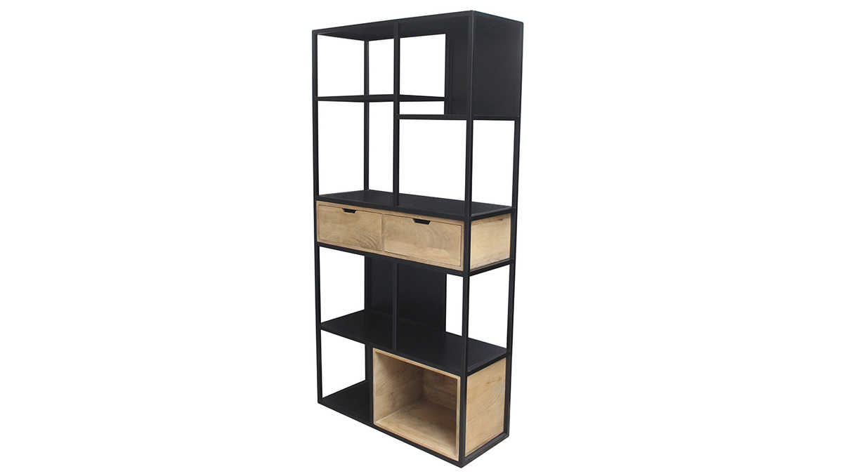 Bibliothque en mtal noir et bois manguier massif L90 cm JAIPUR - Miliboo & Stphane Plaza