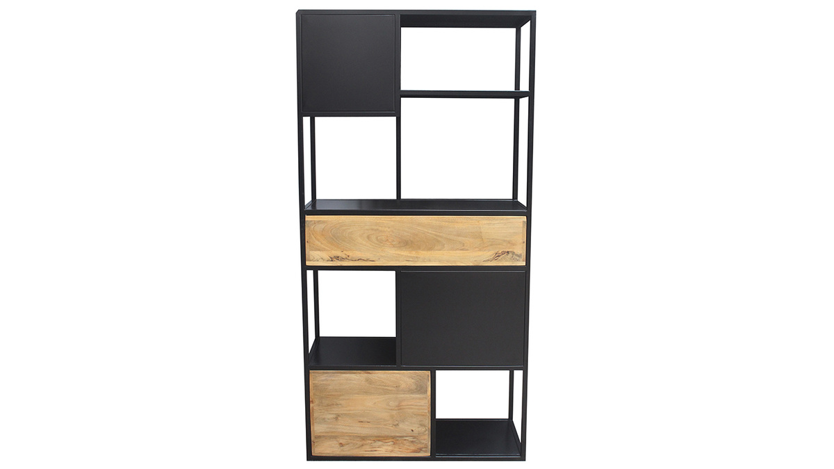 Bibliothque en mtal noir et bois manguier massif L90 cm JAIPUR - Miliboo & Stphane Plaza