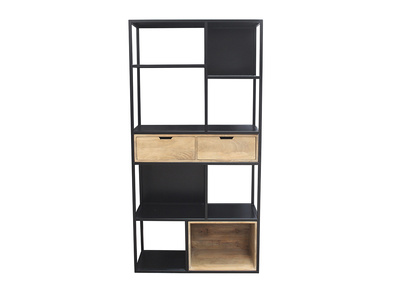 Biblioth&egrave;que en m&eacute;tal noir et manguier massif JAIPUR - Miliboo & St&eacute;phane Plaza