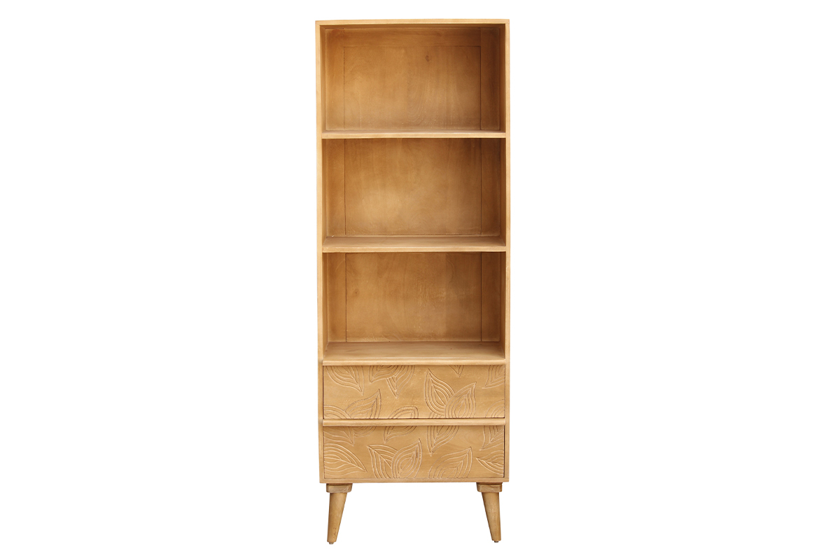 Bibliothque ethnique en bois manguier massif grav L60 cm KAFFIR