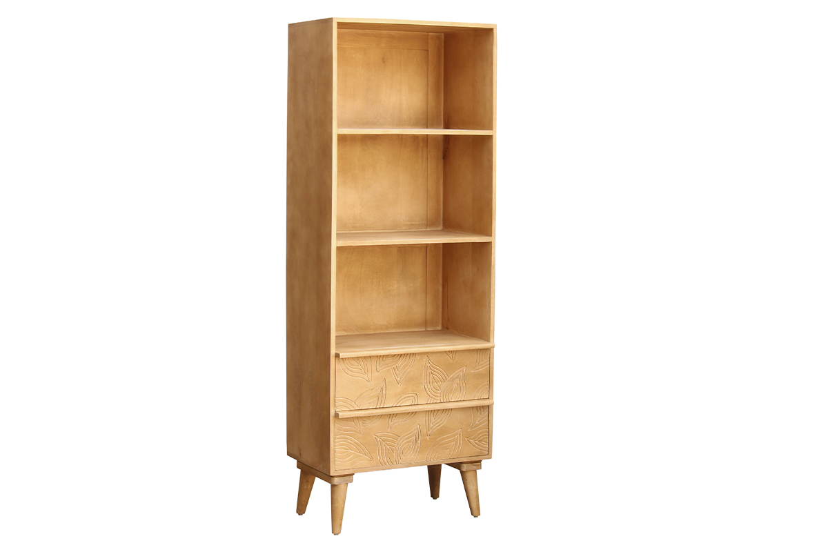 Bibliothque ethnique en bois manguier massif grav L60 cm KAFFIR