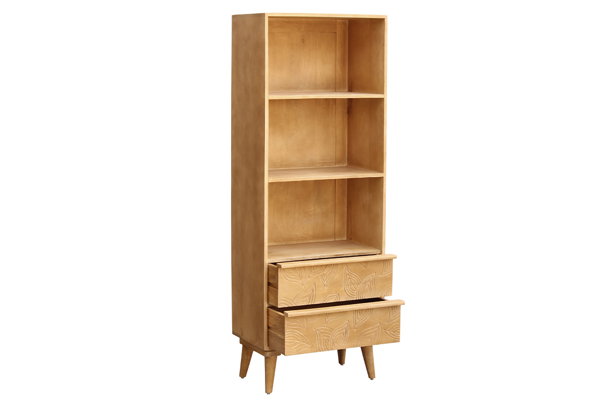 Bibliothque ethnique en bois manguier massif grav L60 cm KAFFIR