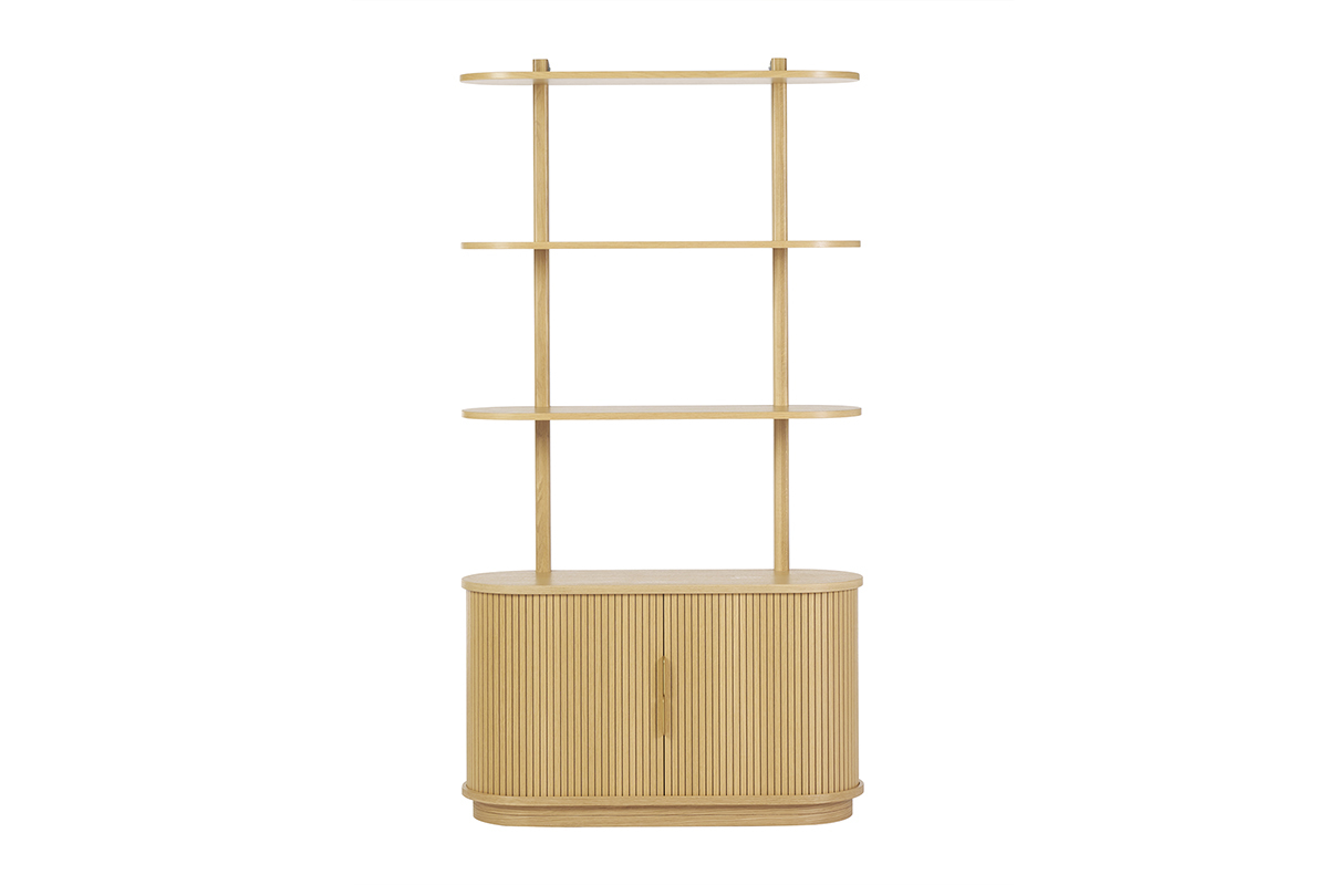 Bibliothque finition bois clair chne avec rangement 2 portes coulissantes L90 cm EPIC