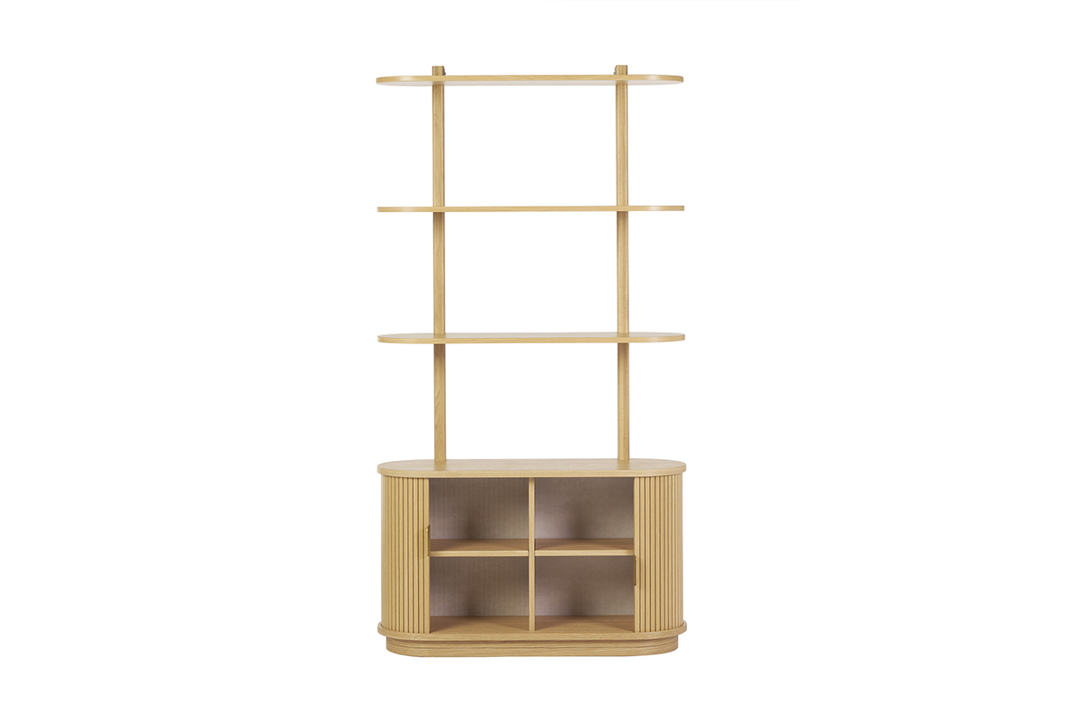 Bibliothque finition bois clair chne avec rangement 2 portes coulissantes L90 cm EPIC