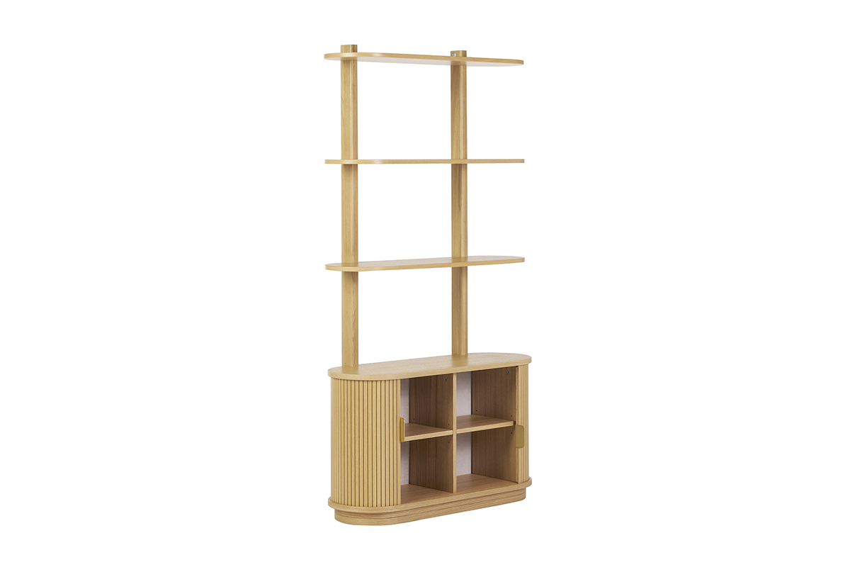 Bibliothque finition bois clair chne avec rangement 2 portes coulissantes L90 cm EPIC