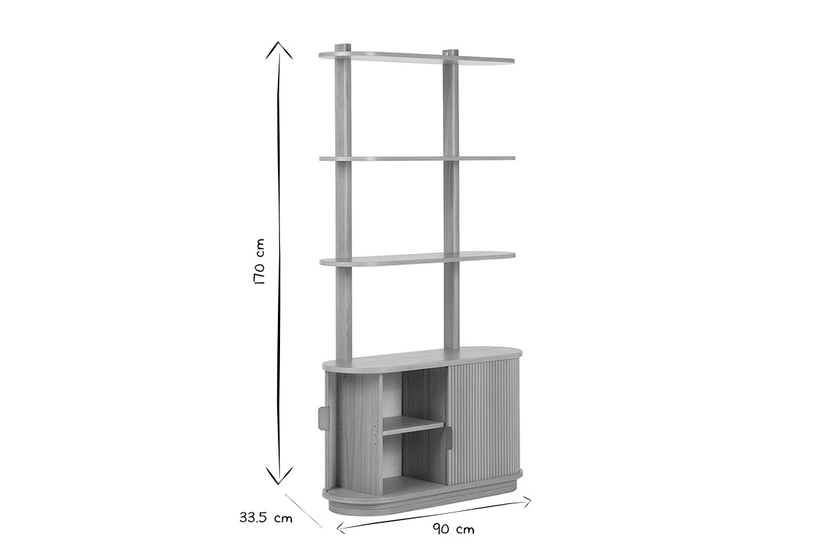 Bibliothque finition bois clair chne avec rangement 2 portes coulissantes L90 cm EPIC