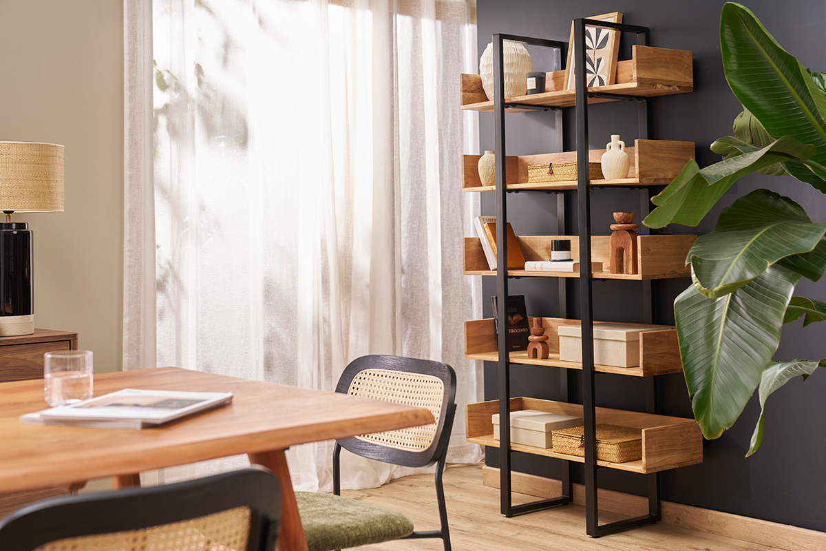 Bibliothque industrielle en bois massif et mtal noir L90 cm TAO