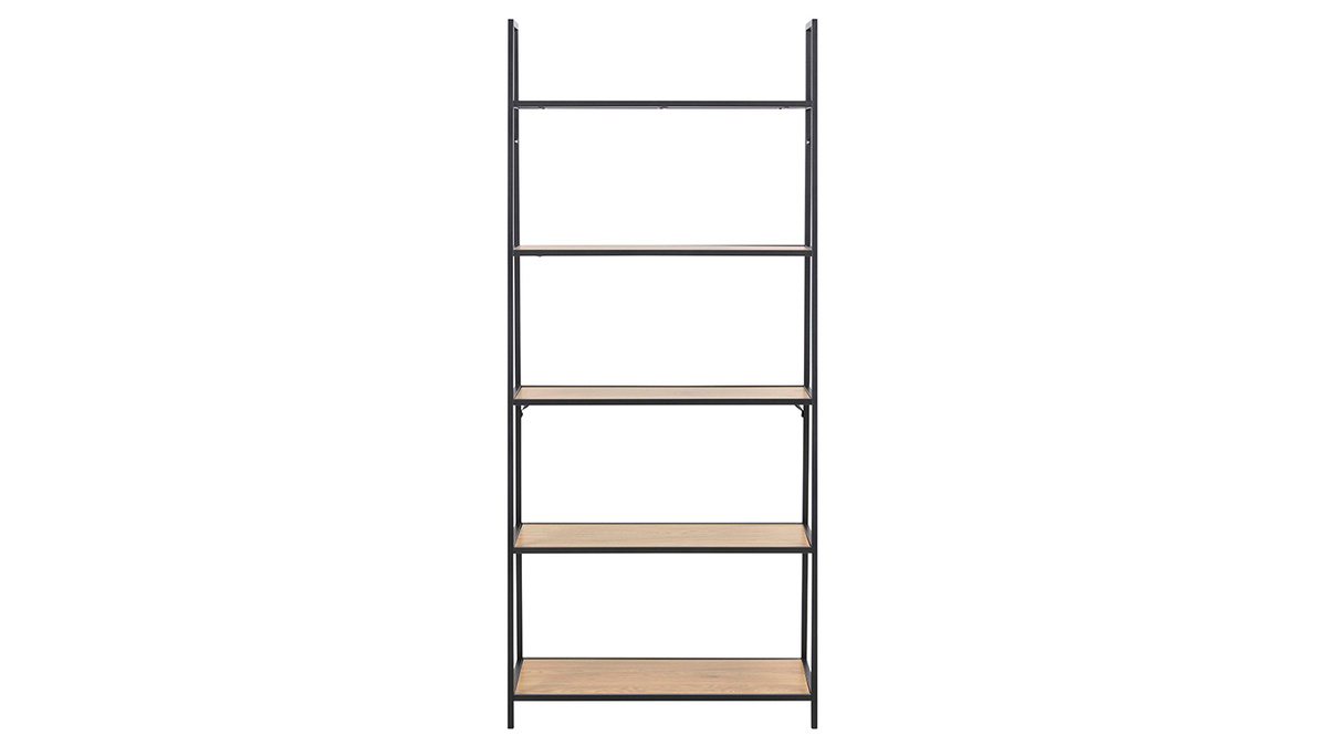 Bibliothque industrielle finition bois chne et mtal noir L77 cm TRESCA