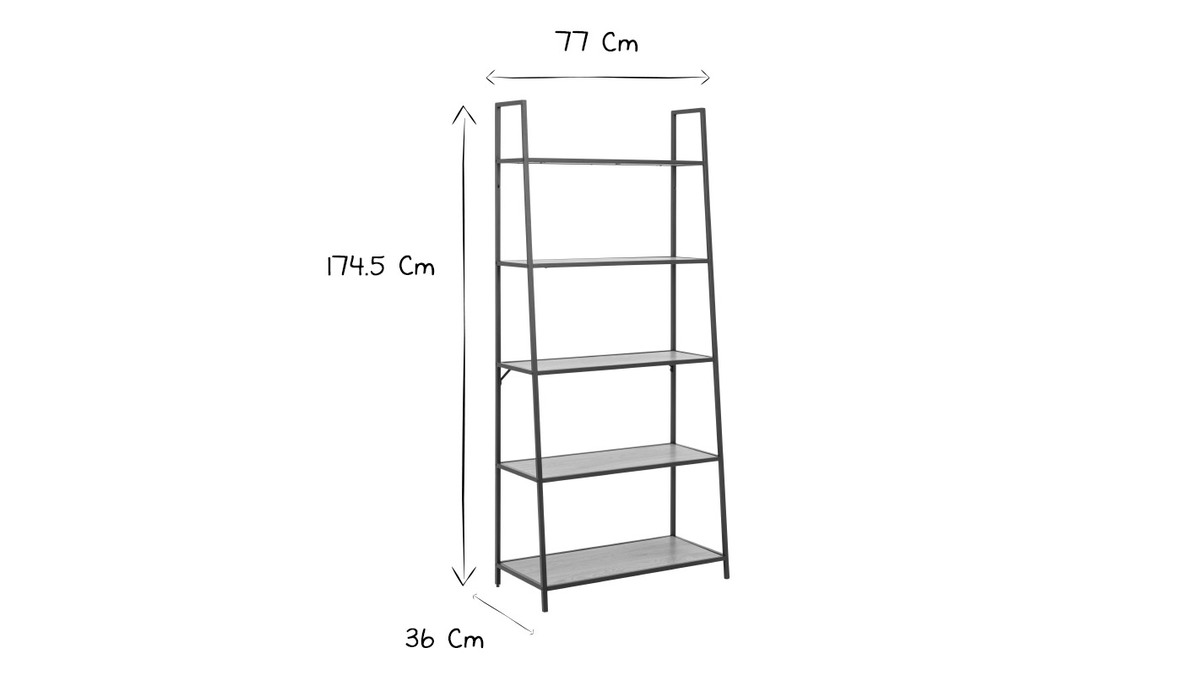 Bibliothque industrielle finition bois chne et mtal noir L77 cm TRESCA