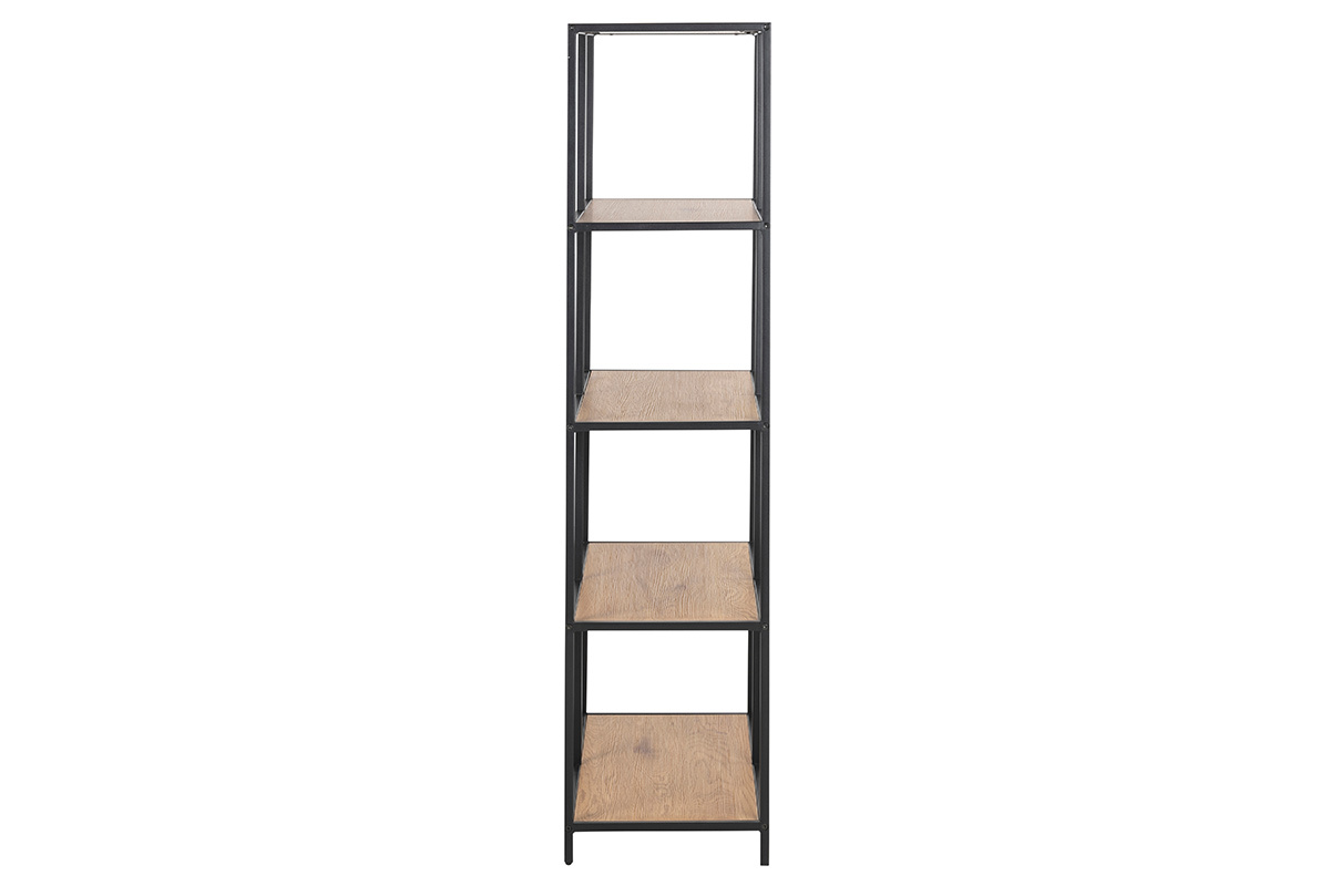 Biblioth�que industrielle finition bois ch�ne et m�tal noir L77 cm TRESCA
