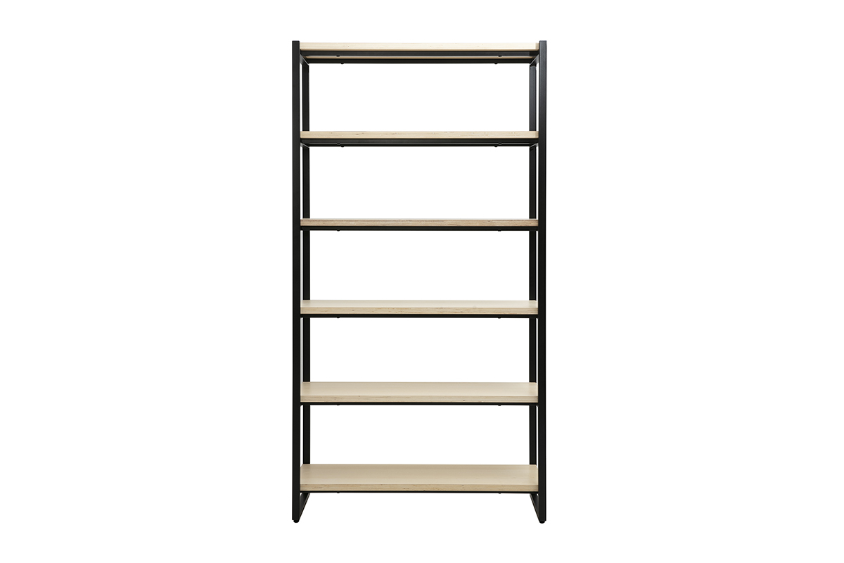 Bibliothque industrielle ouverte en bois clair et mtal noir L100 cm ARISTOTE