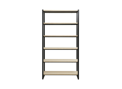 Bibliothèque industrielle ouverte en bois clair et métal noir L100 cm ARISTOTE