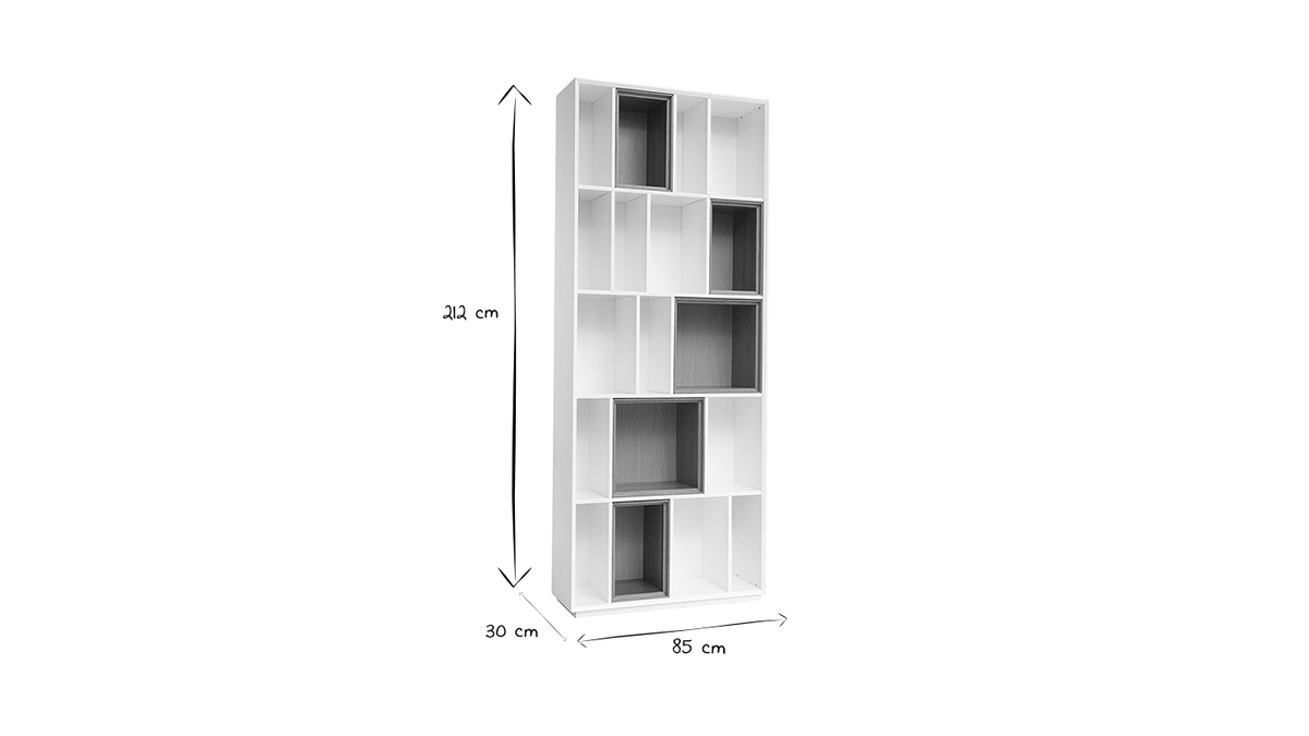Bibliothèque modulable blanche et finition bois clair chêne L85 cm JAZZ