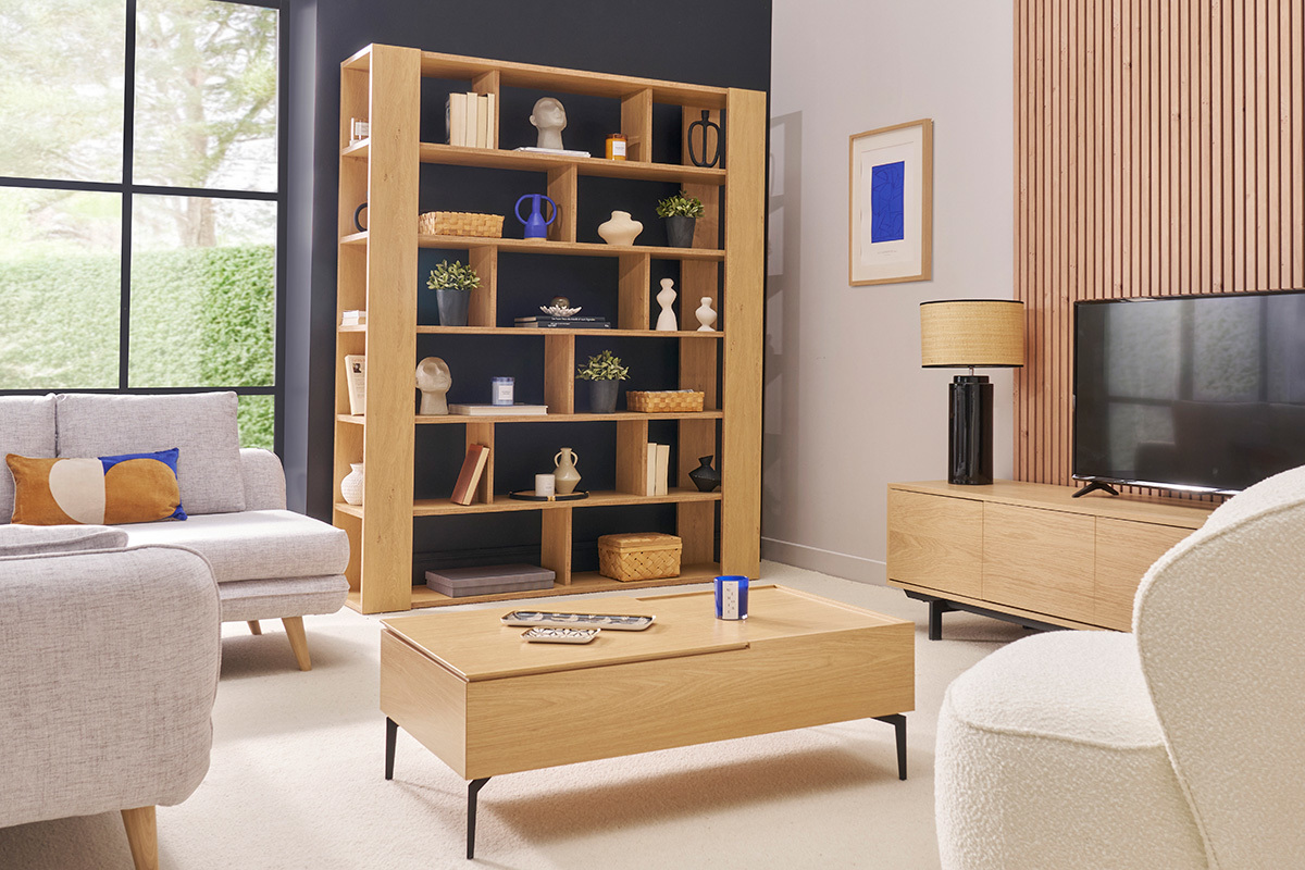 Bibliothque multi casiers design finition bois clair chne L168 cm MUSSO