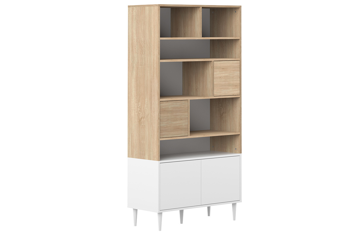 Biblioth�que scandinave 10 casiers bois et blanc STRIPE