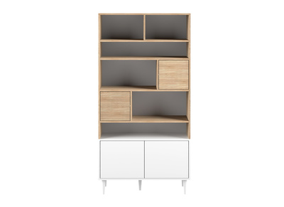Biblioth&egrave;que scandinave 10 casiers bois et blanc STRIPE