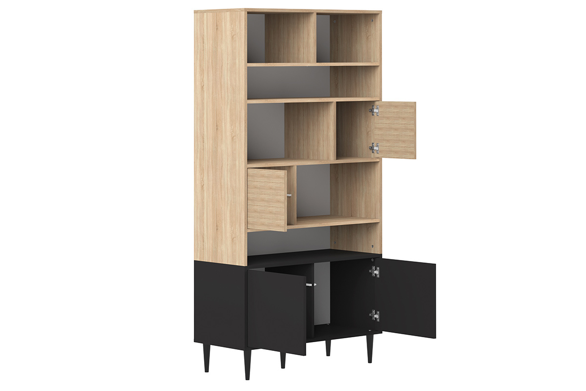Biblioth�que scandinave 10 casiers bois et noir STRIPE