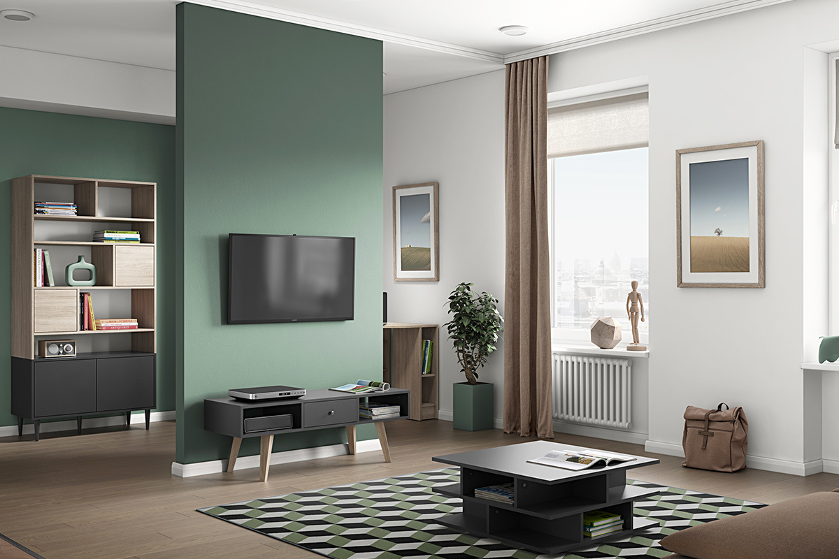 Biblioth�que scandinave 10 casiers bois et noir STRIPE