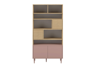 Biblioth&egrave;que scandinave 10 casiers bois et rose STRIPE