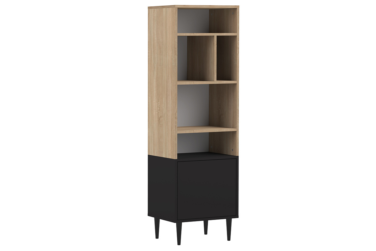 Biblioth�que scandinave 6 casiers bois et noir STRIPE